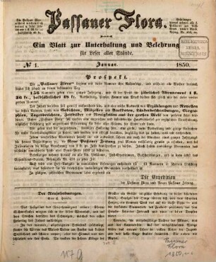 Passauer Flora : Blätter zur Unterhaltung und Belehrung für alle Stände. 1850,1/7