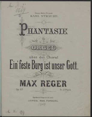Phantasie für Orgel : über d. Choral Ein' feste Burg ist unser Gott ; op. 27