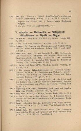 V. Adepten - Theosophie - Metaphysik. Okkultismus - Mystik - Magie
