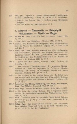 V. Adepten - Theosophie - Metaphysik. Okkultismus - Mystik - Magie