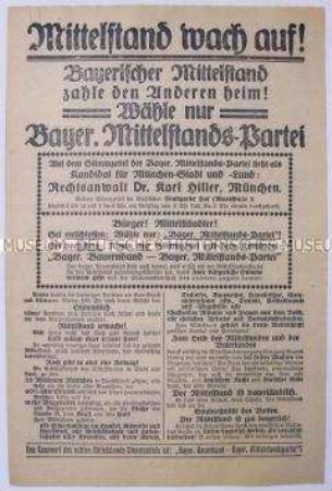 Wahlflugblatt der Bayrischen Mittelstandspartei