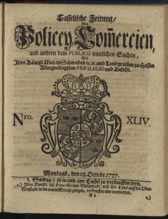Nro. XLIV, Montags, den 28. Octobr 1737