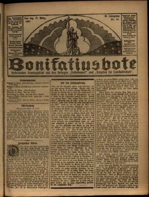 Erste Ausgabe vom Sonntag, den 27. März 1921.