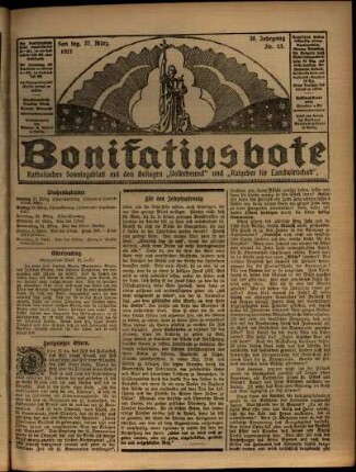 Erste Ausgabe vom Sonntag, den 27. März 1921.