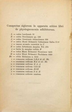 Scriptores physiognomonici Graeci et Latini, 2. Physiognomonica Anonymi, Pseudopolemonis, Rasis, secreti secretorum latine, Anonymi graece, fragmenta, indices continens