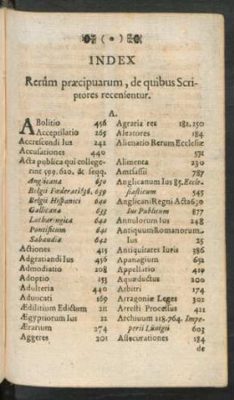 Index Rerum praecipuarum, de quibus Scriptores recensentur