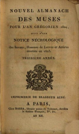 Almanach des muses : ou choix des poésies fugitives. 1804