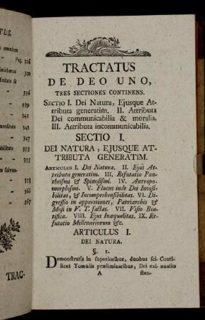 Sectio I. Dei Natura, ejusque Attributa Generatim.