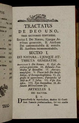 Sectio I. Dei Natura, ejusque Attributa Generatim.