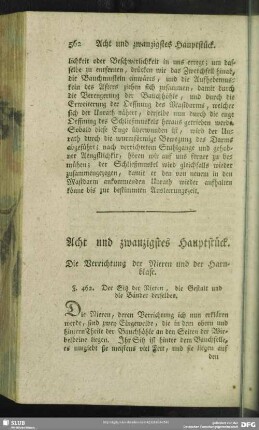 Acht und zwanzigstes Hauptstück. Die Verrichtung der Nieren und der Harnblase