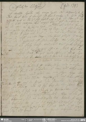Eigenh. Brief von Johanna Christiane Erdmuthe Schlegel an August Wilhelm von Schlegel, Hannover, Ende 1793