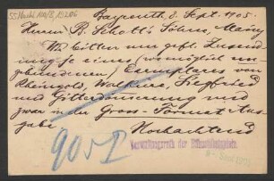Brief an B. Schott's Söhne : 08.09.1905
