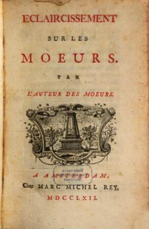 Eclaircissement sur les moeurs