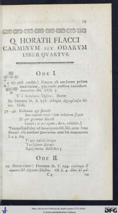 Q. Horatii Flacci Carminum Seu Odarum Liber Quartus.