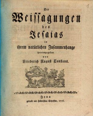 Die Weissagungen des Jesaias : in ihrem natürlichen Zusammenhange