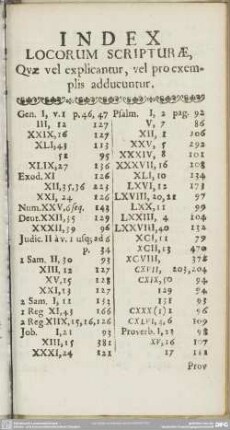 Index Locorum Scripturae, Quae vel explicantur, vel pro exemplis adducuntur