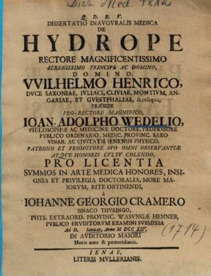 Dissertatio Inavgvralis Medica De Hydrope