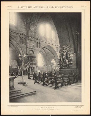 St. Paulus-Dom, Münster: Innenansicht Kanzel (aus: Blätter für Architektur und Kunsthandwerk, 11. Jg., 1898, Tafel 116)