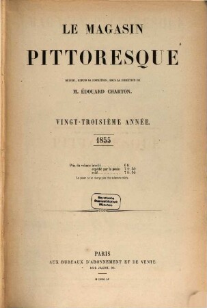 Le magasin pittoresque. 23. 1855