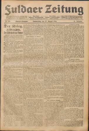 Ausgabe vom Donnerstag, den 27. August 1914.
