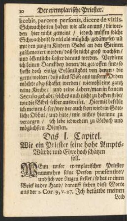 Das I. Capitel. Wie ein Priester seine hohe Ampts-Würde und Ehre hoch schätzen soll.