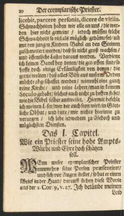 Das I. Capitel. Wie ein Priester seine hohe Ampts-Würde und Ehre hoch schätzen soll.