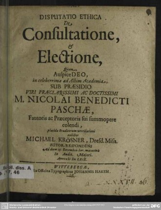 Disputatio ethica de consultatione et electione