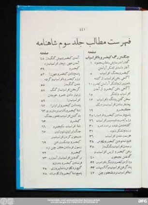 فهرست مطالب جلد سوم شاهنامه