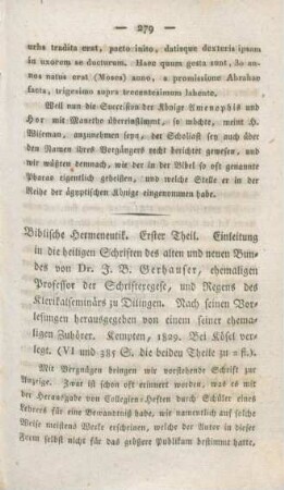 279-289 [Rezension] Gerhauser, Johann B., Biblische Hermeneutik