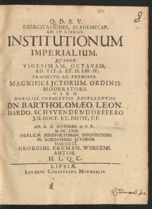 Exercitationes Academicae Ad IV Libros Institutionum Imperialium
