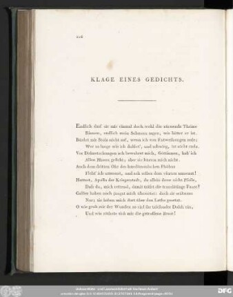 Klage Eines Gedichts.