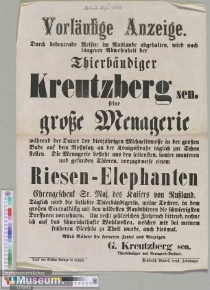 Thierbändiger Kreutzberg sen. seine große Menagerie