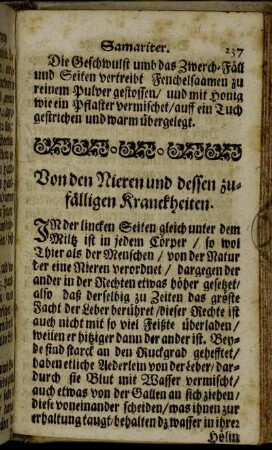 Von den Nieren und dessen zufälligen Kranckheiten.