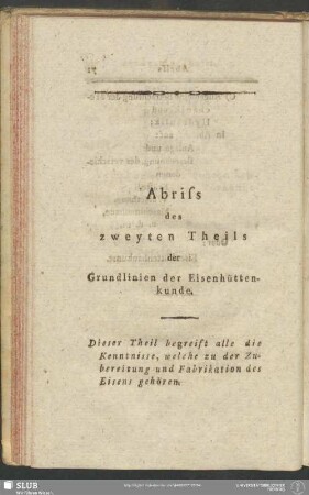 Abriss des zweyten Theils der Grundlinien der Eisenhüttenkunde