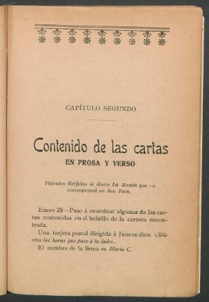 Capítulo segundo : Contenido de las cartas en prosa y verso
