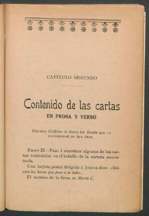 Capítulo segundo : Contenido de las cartas en prosa y verso