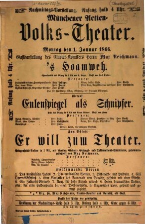 Münchener Aktien-Volks-Theater : [Theaterzettel]. 1866