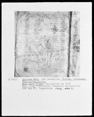 Sogenannter Cuno-Codex — Titelblatt: Der Evangelist Johannes mit dem heiligen Augustinus, Folio 3verso