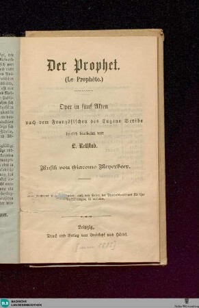 Der Prophet : Oper in fünf Akten