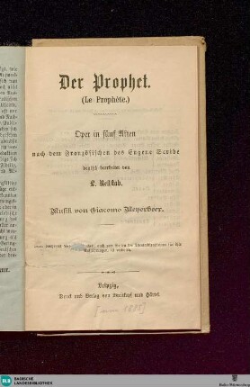 Der Prophet : Oper in fünf Akten