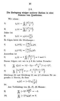 § 4. Die Zerlegung einiger anderer Zahlen in eine Summe von Quadraten.