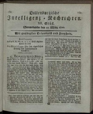 XII. Stück. Sonnabends den 22. März 1800.