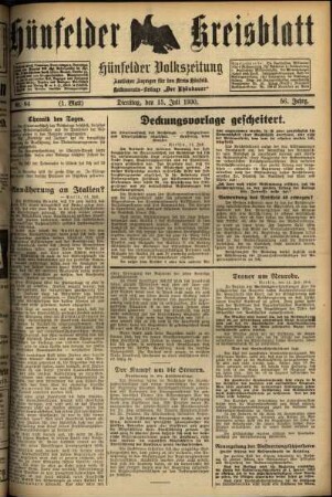 Erste Ausgabe vom Dienstag, den 15. Juli 1930.