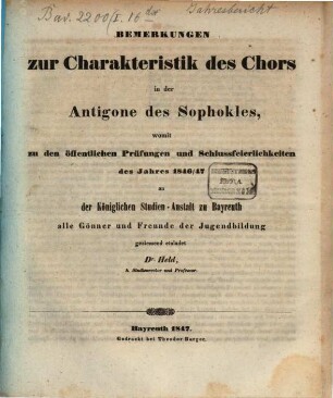 Bemerkungen zur Charakteristik des Chors in der Antigone des Sophokles