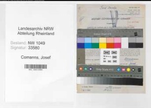Entnazifizierung Josef Comanns , geb. 28.10.1901 (Kaufmaennischer Angestellter)