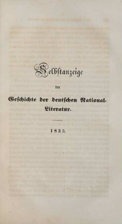 Selbstanzeige der Geschichte der deutschen National-Literatur