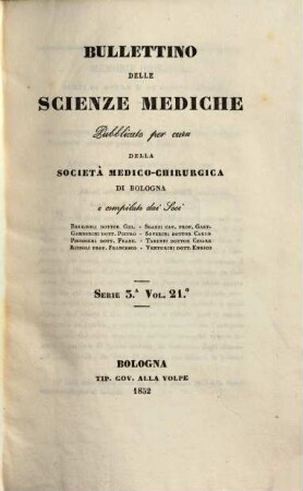 Bullettino delle scienze mediche. 21. 1852