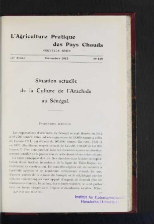 Situation actuelle de la Culture de l'Arachide au Sénégal.