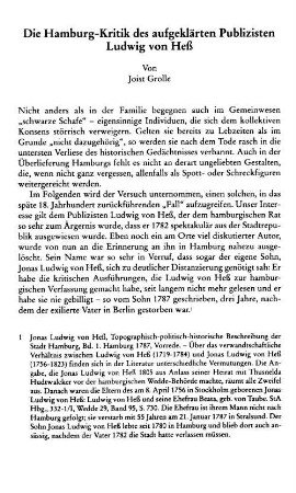 Die Hamburg-Kritik des aufgeklärten Publizisten Ludwig von Heß