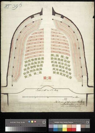 Grundriss des Zuschauerraumes mit Sitzordnung im alten Opernhaus zu Dresden zum Karneval am 2. März 1756